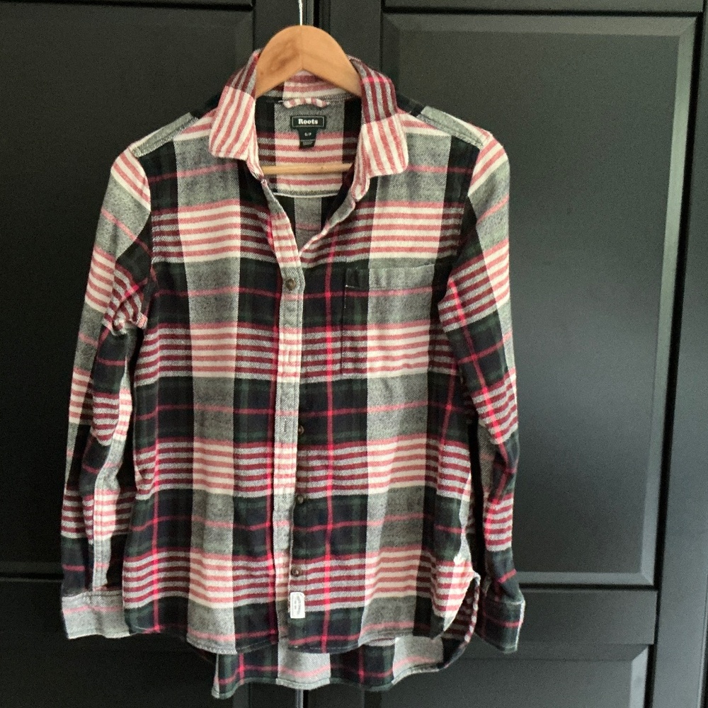 Roots plaid button down shirt